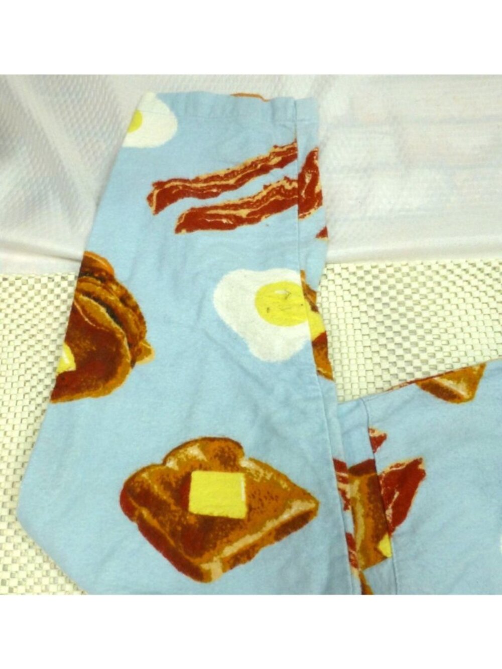 Breakfast-Themed PJ Studio Blue Cotton Pajama Set With Bacon Eggs & Pancakes Pri - Picture 5 of 16